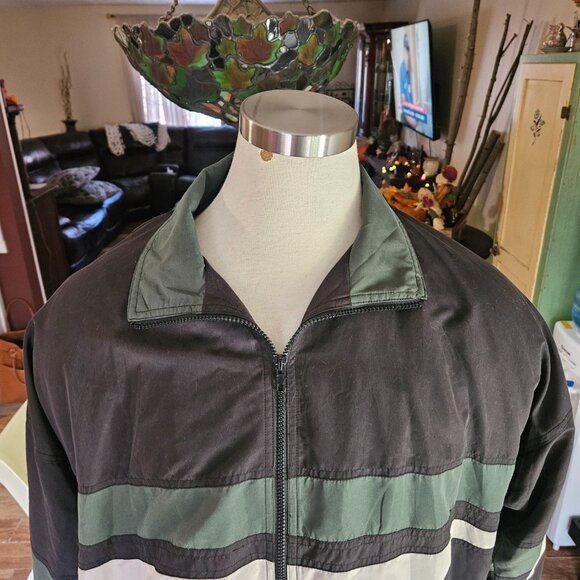 Vintage Pierre Cardin Black Green Windbreaker Jacket SIZE XL - Picture 2 of 8